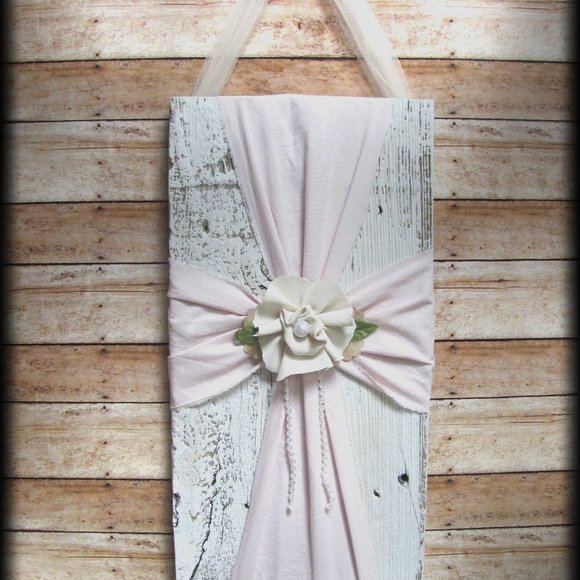 So Zoey Boutique Other - Cross Wooden Farmhouse Fabric pink shabby chic
